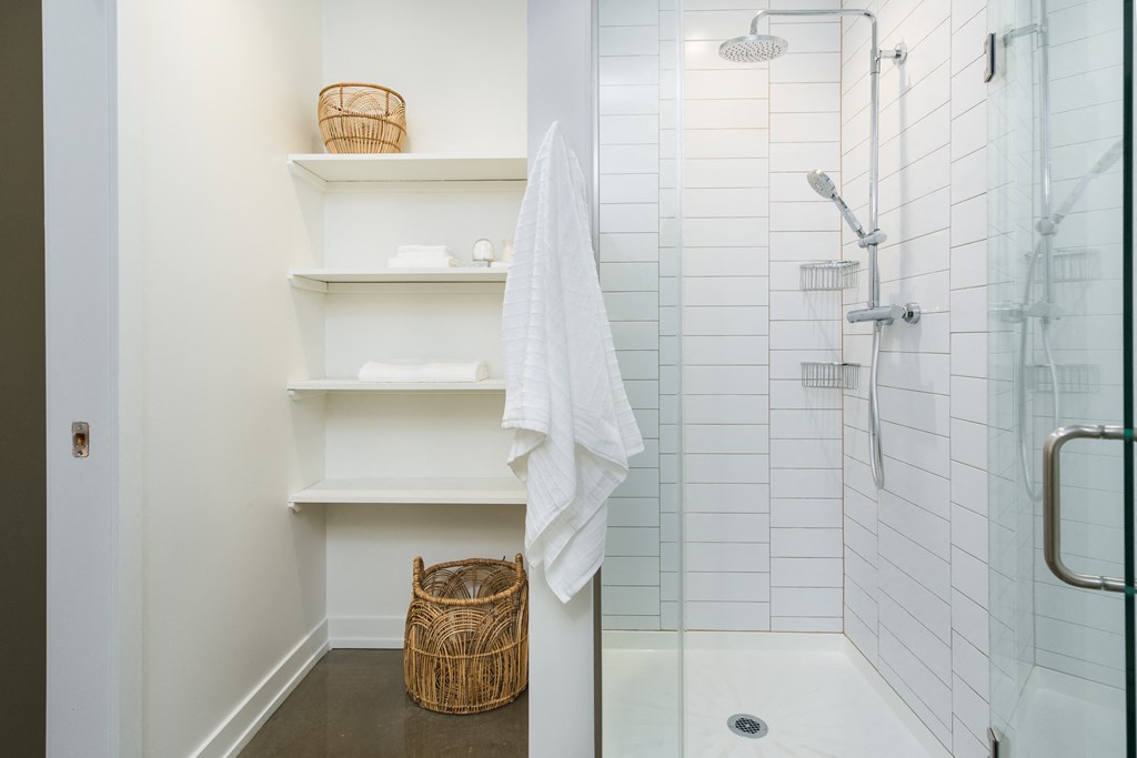 The Duncan modern bathroom fixtures with storage