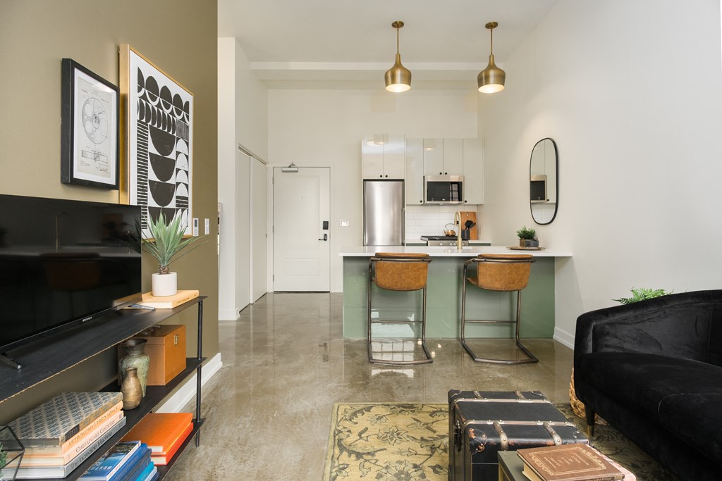 The Duncan spacious layout with kitchen island overlooking living room