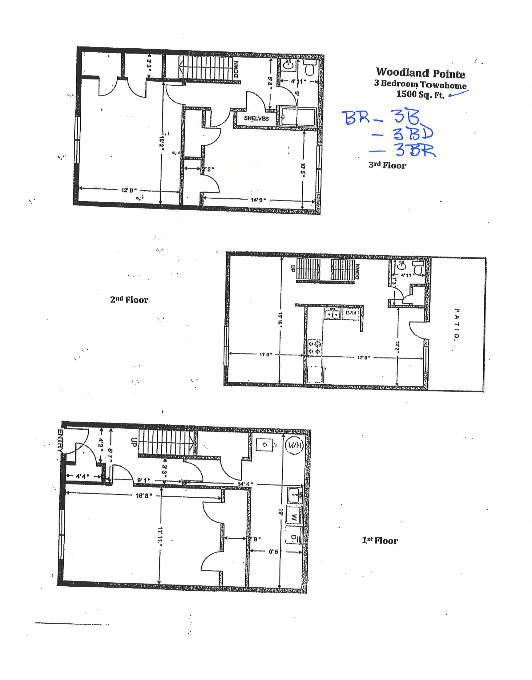 3 Bedroom 1.5 Bath Townhome 1500 Sq. Ft Floor Plan at Woodland Pointe Apartments and Townhomes, Integrity Realty, Kent, OH