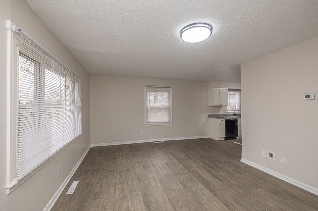 Living room leading to kitchen.