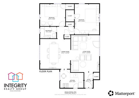A floor plan for a 2 bedroom apartment
