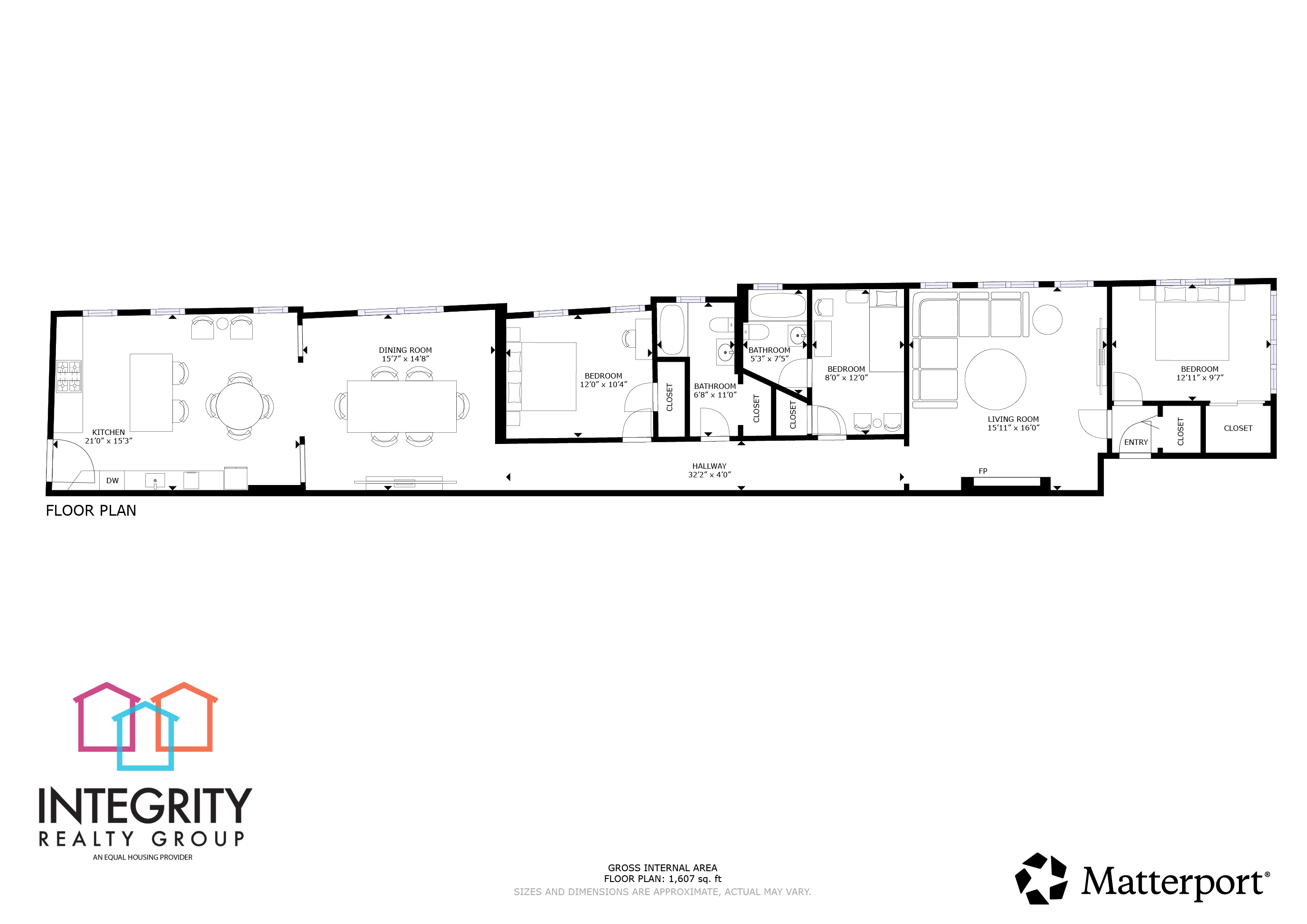 floor plan of a 3 bedroom 2 bath apartment