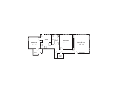 Spacious 2 Bedroom, 1 Bath Floorplan Image