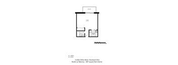 Studio type C floor plan with a living area, kitchen and balcony