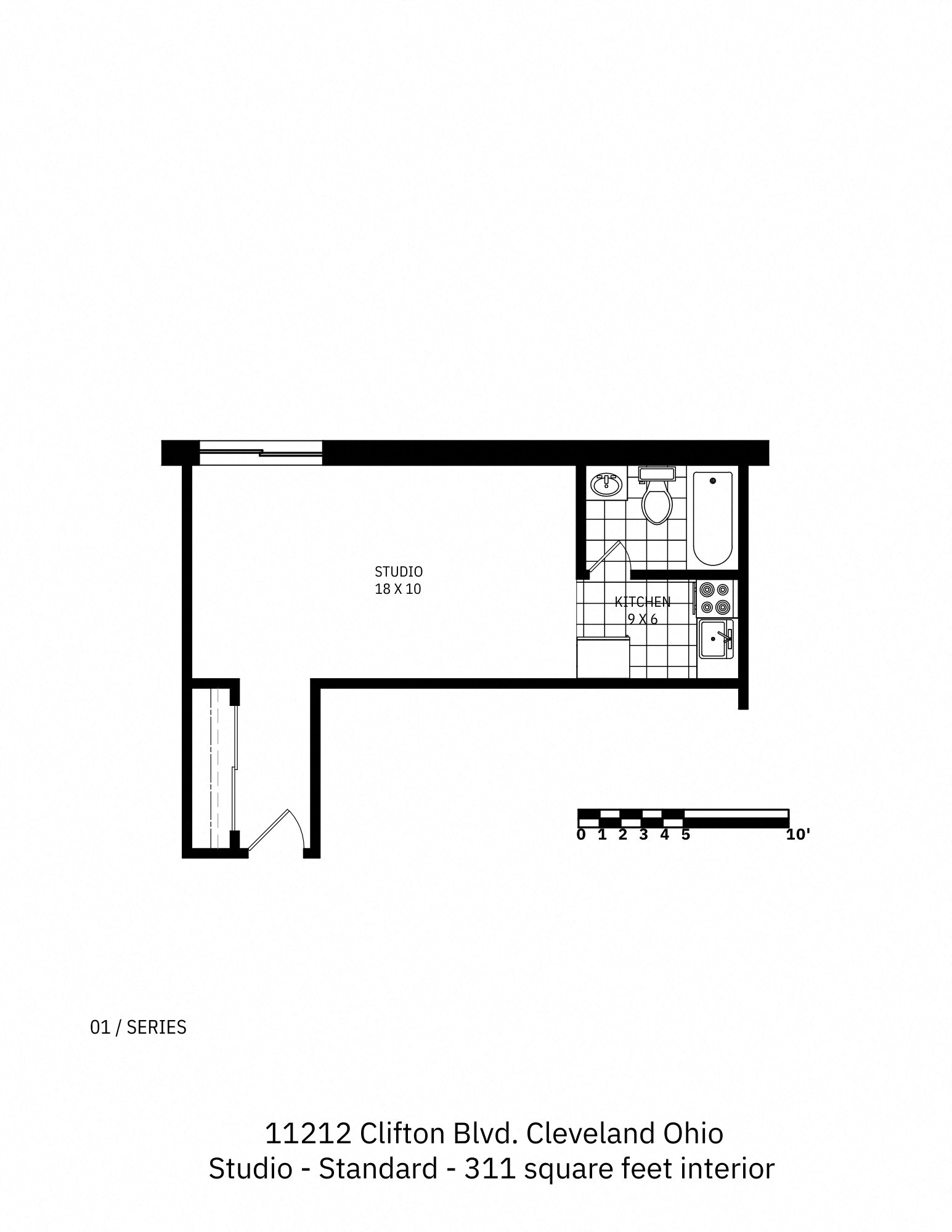 Efficient studio apartment floor plan