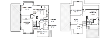 a floor plan of a house with two bedrooms and two bathrooms