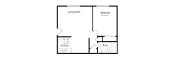 a floor plan of a studio apartment with a bedroom and a living room