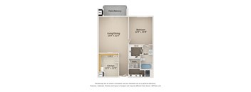1 Bedroom 1.5 bath 1,070-to1,100 Sq. Ft. Type B & C Floor Plan at Atrium in The Village, Beachwood, OH 44122