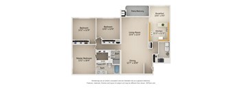3 Bedroom 2 Bath 1,825 Sq. Ft. Type A Floor Plan at Atrium in The Village, Ohio