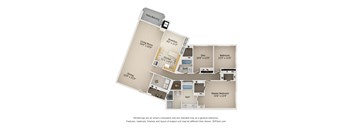 3 Bedroom 2 Bath 1,960 Sq. Ft. Type C Floor Plan at Atrium in The Village, Ohio, 44122