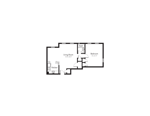 Spacious 1 Bedroom, 1 Bath Floorplan Image