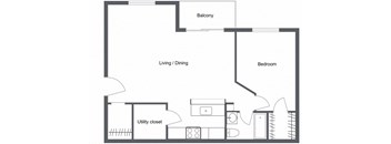 a black and white floor plan with a bedroom and a living room