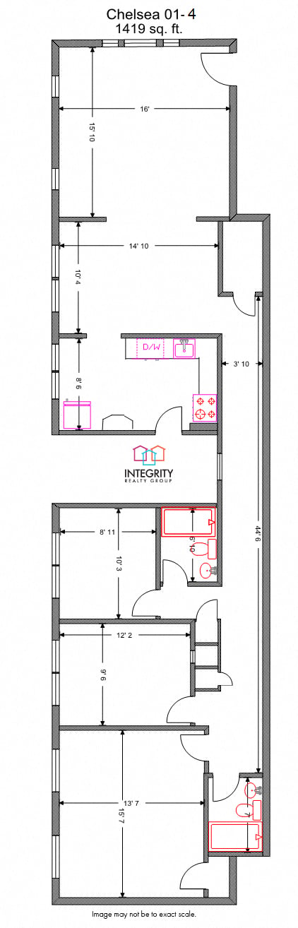3 Bedroom 2 Bath 1,419 Sq. Ft.Chelsea Floor Plan at Integrity Gold Coast, Ohio, 44102