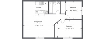 a floor plan of a 2 bedroom 1 Bath apartment