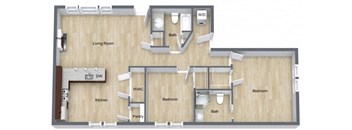 Renovated 2 Bedroom 2 Bath with open kitchen loor Plan at Integrity Gold Coast, Cleveland, 44102
