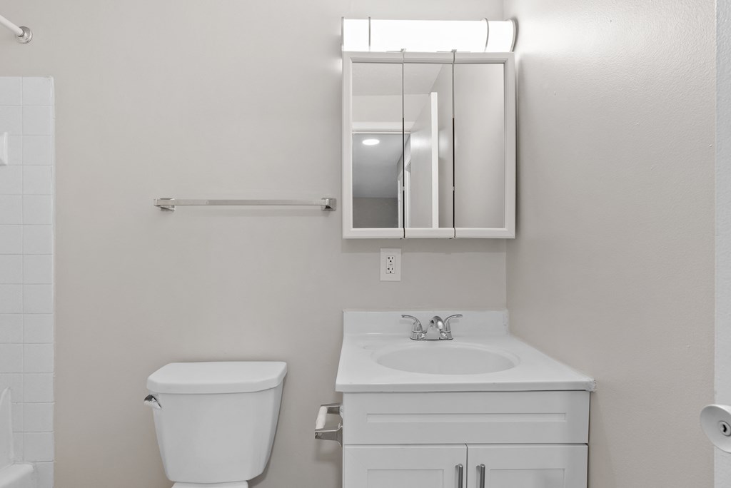 A white toilet and sink in a bathroom.