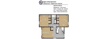 2 Bedroom 1 Bath 730 Sq. Ft Floor Plan image at Eagles Landing Apartments, Integrity Realty, Kent