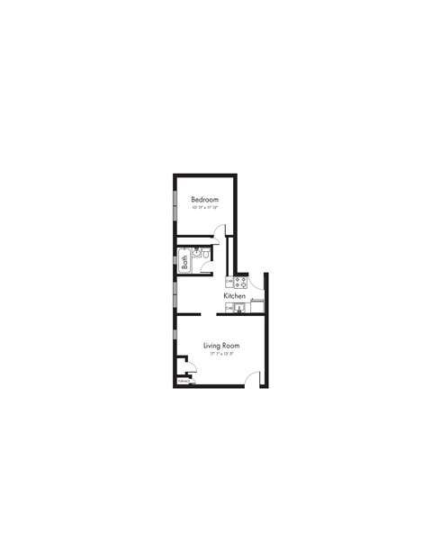 Spacious 1 Bedroom, 1 Bath Floorplan Image
