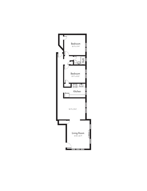 Spacious 2 Bedroom, 1 Bath Floorplan Image