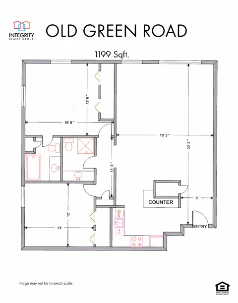 22AR , 2 Bedroom 2 Bath A (Renovated) 1199 Sq. Ft Floor Plan at Old Green Place  Apartments, Integrity Realty LLC, Beachwood, OH, 44122