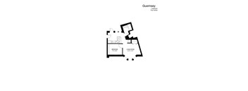 A floor plan of a one bedroom apartment in Guernsey.