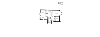 A black and white floor plan of a three bedroom, five series Guernsey.