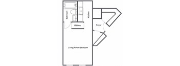 a floor plan of a studio apartment with a walk in closet