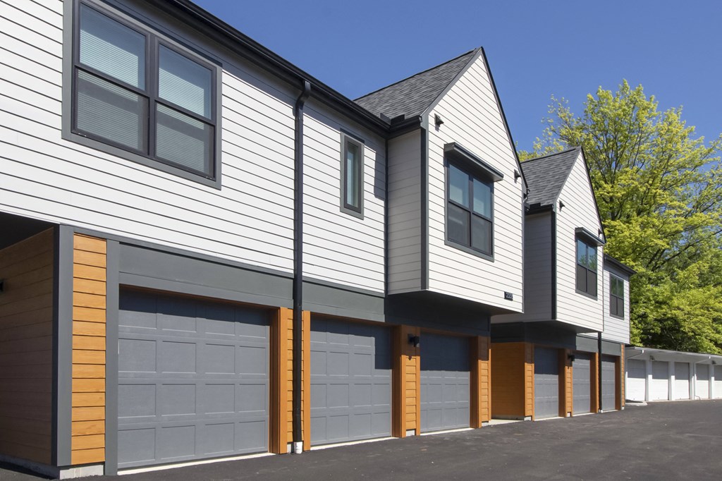 Building exterior with tuck under garages