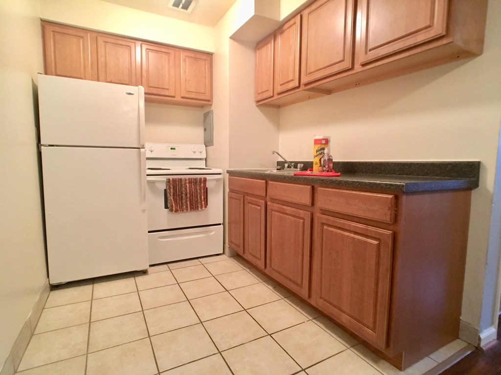 Non-renovated kitchen at Integrity Berea Apartments, Integrity Realty LLC, Berea, OH