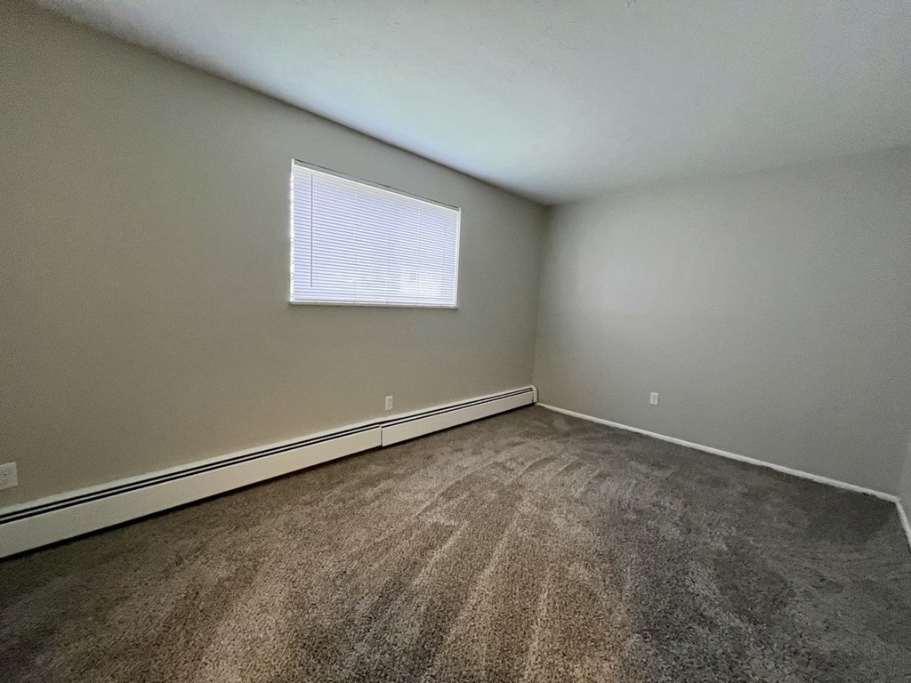 an empty room with carpet and a window