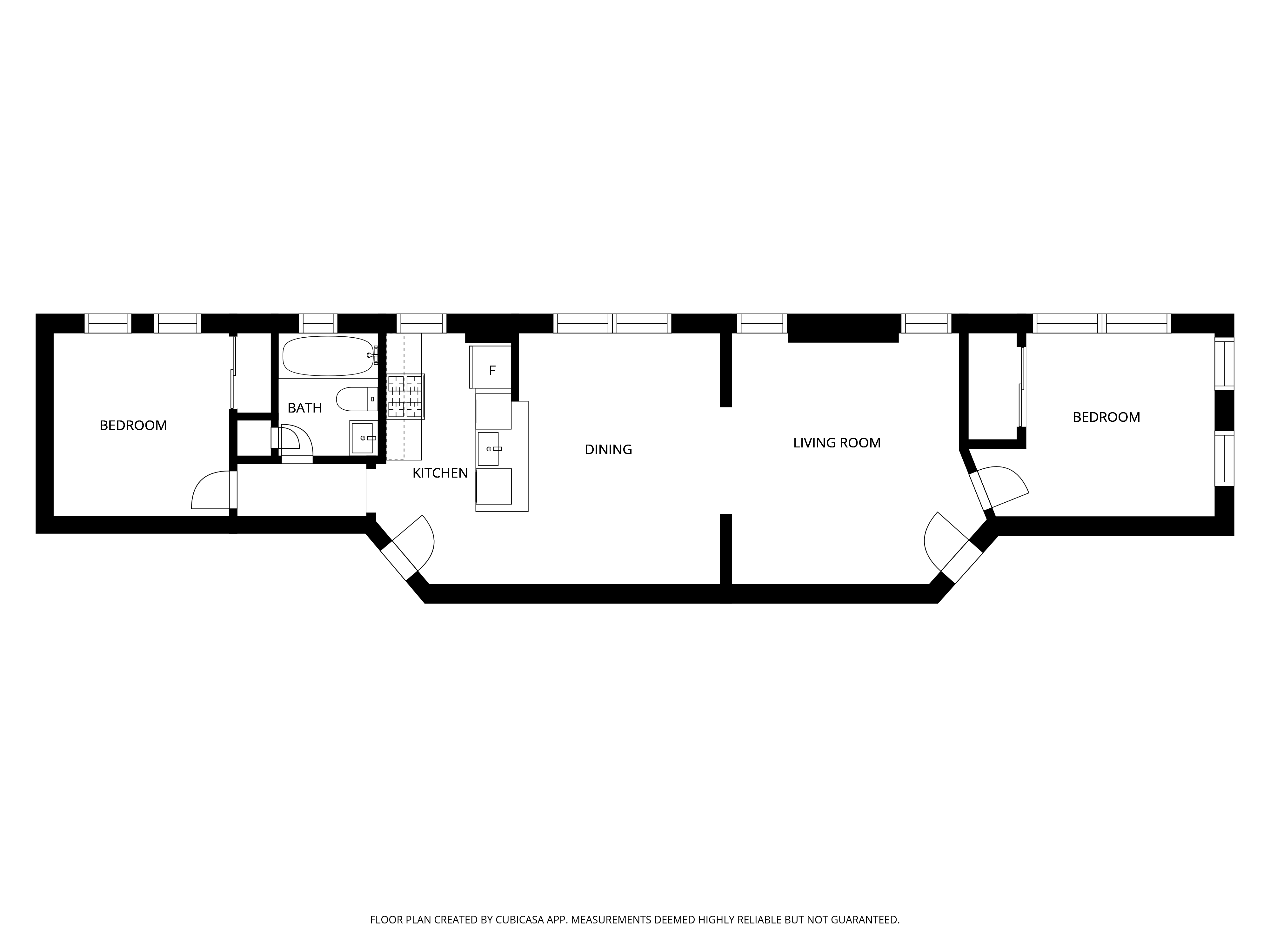 A black and white floor plan of a 2 Bedroom 1 Bath apartment.