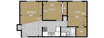 2 Bedroom 1 Bath 500-700 Sq. Ft Floor Plan at Jordan Court Apartments, Integrity Realty, Kent, OH, 44240