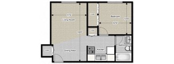 1 Bedroom 1 Bath 500 Sq. Ft Floor Plan at Jordan Court Apartments, Integrity Realty, Kent