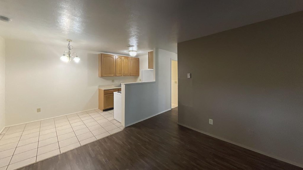 View from Living room into Kitchen at Jordan Court Apartments, Integrity Realty, OH