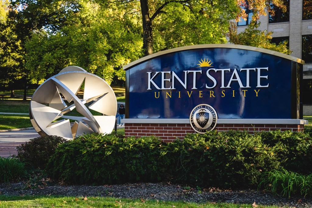 Kent state university sign at Jordan Court Apartments, Integrity Realty, Kent, OH