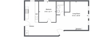 a floor plan of a 1 bedroom apartment