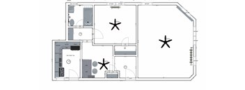 1 Bedroom 1 Bath 663 Sq. Ft. Lewis Front Floor Plan at Heights Collection Apartments, Cleveland Heights, OH 44106