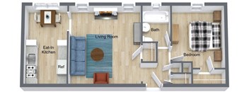 floor plan of a 1 bedroom 1 Bath apartment