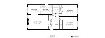 2 Bedroom 1 Bath 944 Sq. Ft. Floor Plan at Heights Collection Apartments, Cleveland Heights, OH