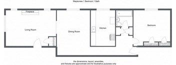 Mapleview 1 Bed 1 Bath 700 Sq. Ft. C &F Floor Plan at Heights Collection Apartments, Cleveland Heights 44106