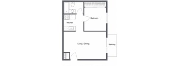 floor plan of a 1 bedroom 1 Bath apartment