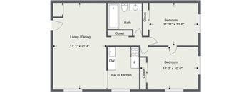 2 Bedroom 1 Bath 750 Sq. Ft  Floor Plan at Integrity Berea Apartments, Integrity Realty LLC, Berea, Ohio