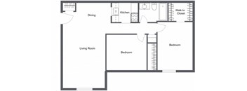 a drawing of a floor plan with a kitchen and a living room