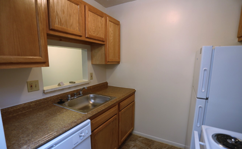 a kitchen with a sink and a refrigerator