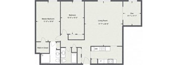 22DA, 2 Bedroom / 2 Bath, Den A 1314 Sq. Ft Floor Plan at Old Green Place  Apartments, Integrity Realty LLC, Beachwood