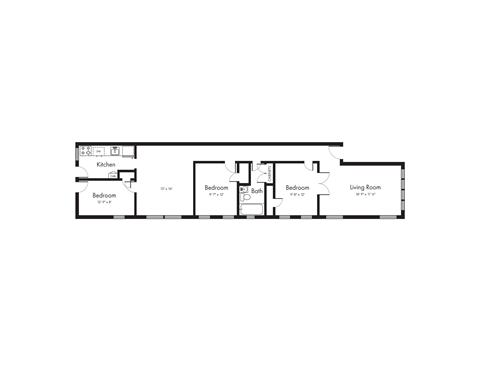 Spacious 3 Bedroom, 1 Bath Floorplan Image