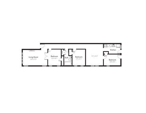 Spacious 3 Bedroom, 1 Bath Floorplan Image