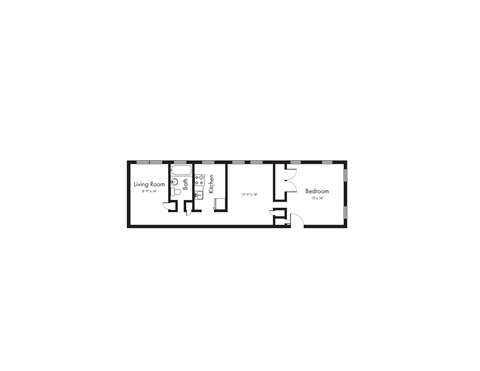 Spacious 1 Bedroom, 1 Bath Floorplan Image