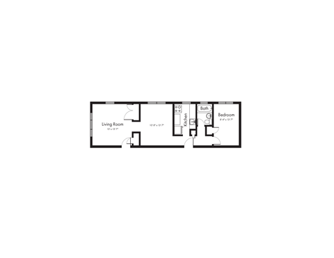 Spacious 1 Bedroom, 1 Bath Floorplan Image
