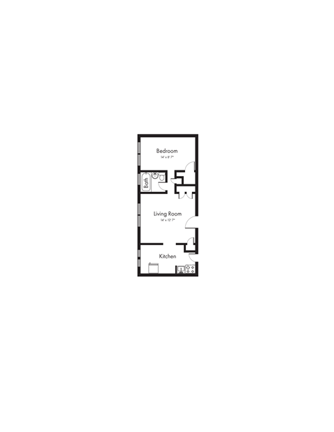 Spacious 1 Bedroom, 1 Bath Floorplan Image